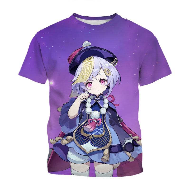 Round Neck 3D Genshin Impact Anime Character Printed Casual Short Sleeved Women's T-shirts - Soft Medium Stretch Fabric Summer Relaxed Fit Clothing