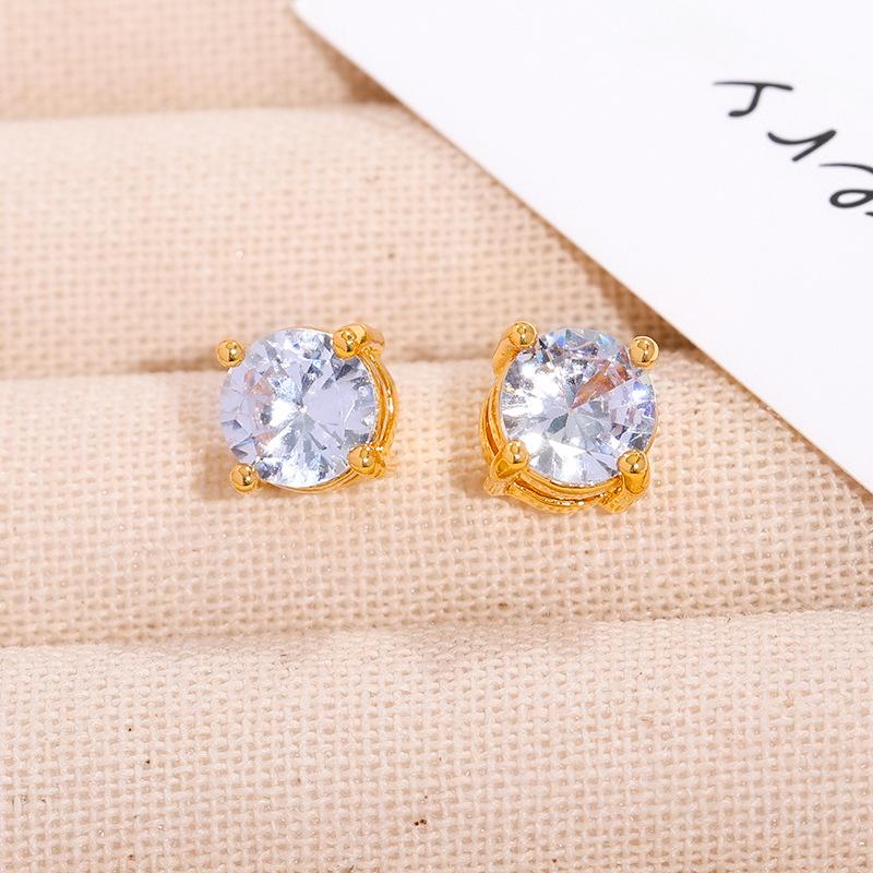 Women's Inlaid Zircon Stud Earrings, Creative and Simple Temperament, Full of Diamonds, Light Luxury 8mm Four-claw Stud Earrings