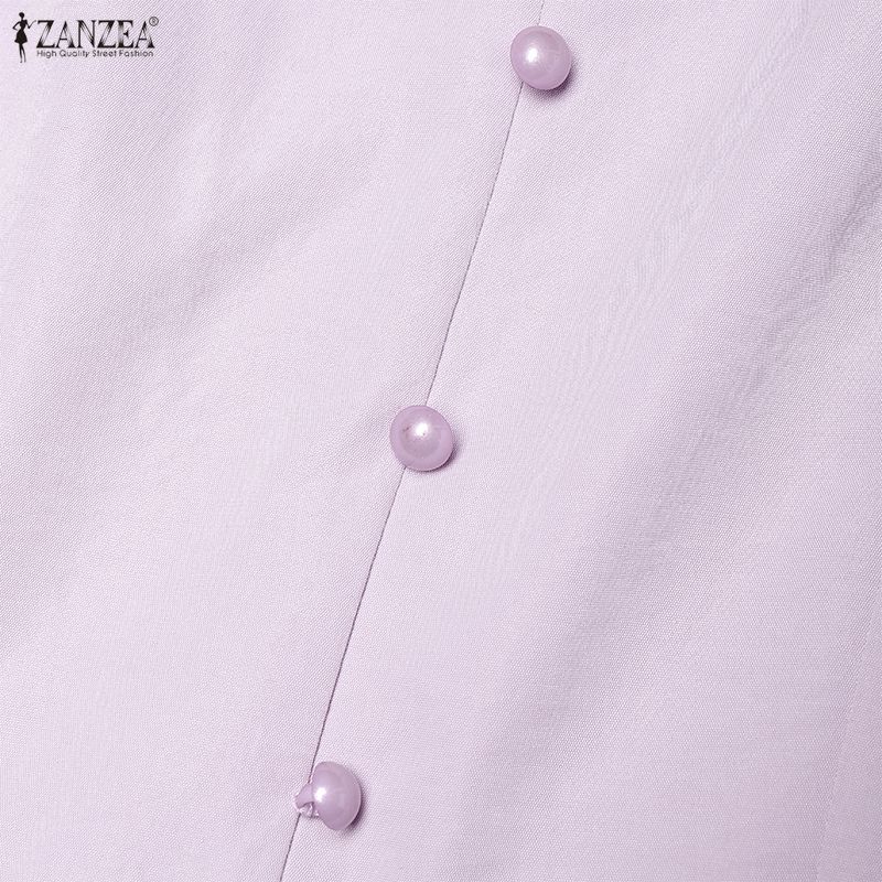 ZANZEA Women Casual V-Neck Solid Color Short Sleeve Midi Dress