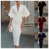 GMXIA Women's Fashion Summer Spring Short Sleeve V-Neck Solid Color Print Casual Dresses