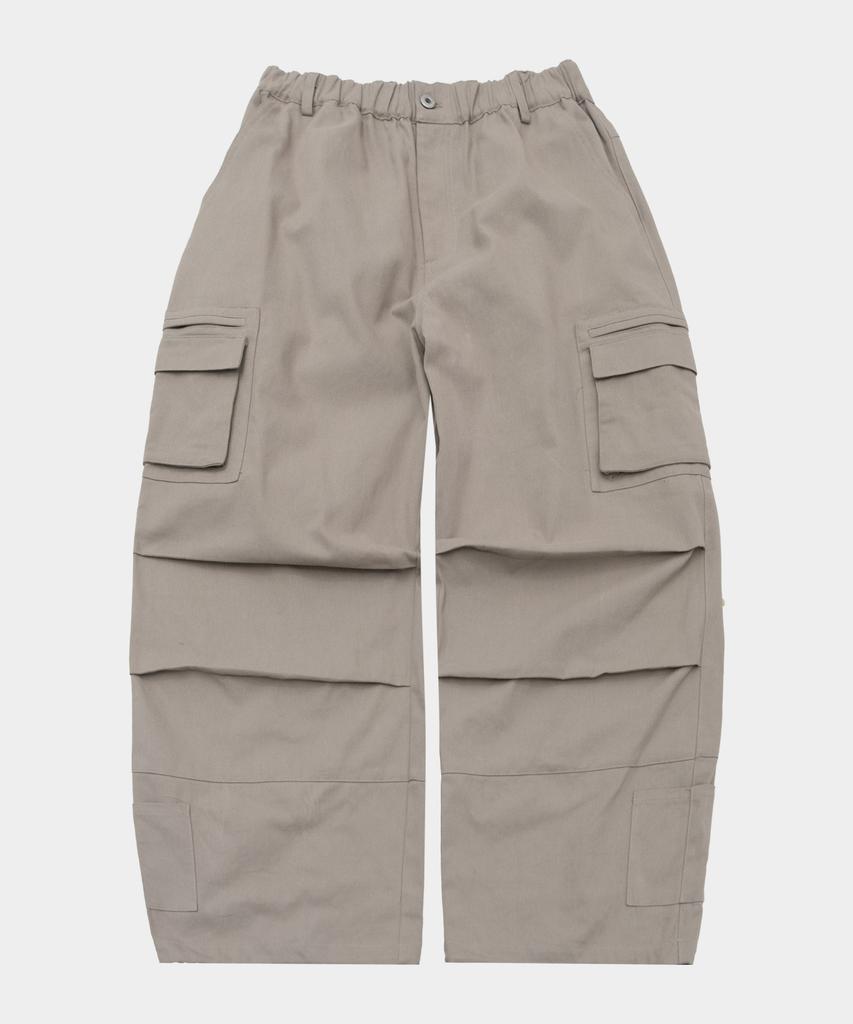 PLACESTUDIOMAN Multi-Pocket Parachute Pintuck Elastic Cotton Cargo String Wide Pants_2 Colors