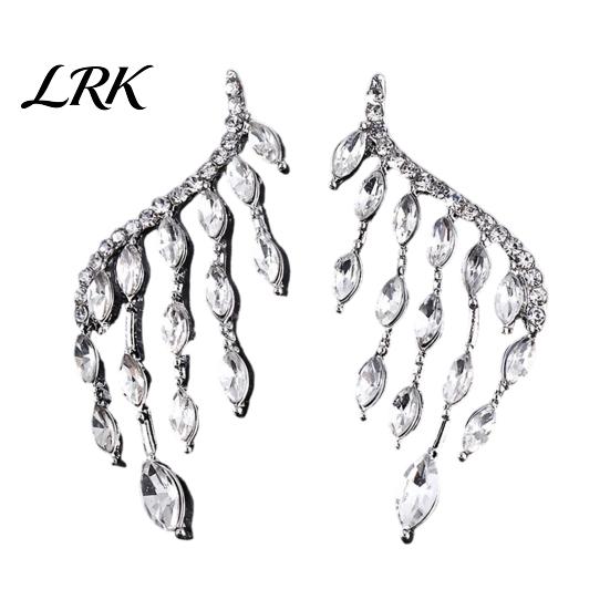 Strong Prong Setting Jewelry 1 Pair Leaf Tassel Design Earrings, Sparkling Rhinestones Inlaid Stud Long-lasting Earrings Drop for Weddings Parties серебряный