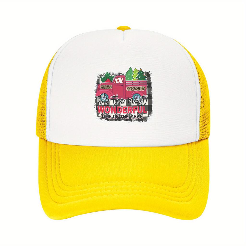 Wonderful Time of Year Christmas Trucker Hat Festive Red Truck Mesh Baseball Cap Breathable Adult Snapback