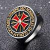 Anillos Dominantes de Caballeros Templarios para Hombres Color Plata Cruz Roja Incrustada Circonita Cúbica Anillo para Hombres Joyería Decoración