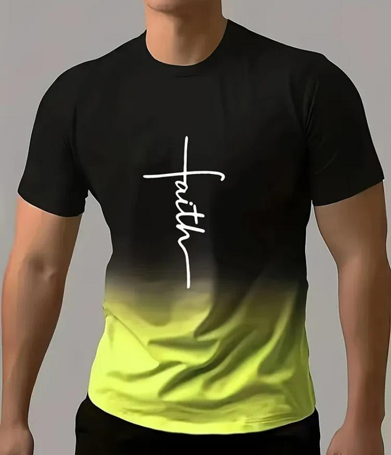 Summer Casual Men's T-Shirt Daily Outdoor Loose Comfortable Short Sleeves Fashionable Street Style Gradient Color Top Tees