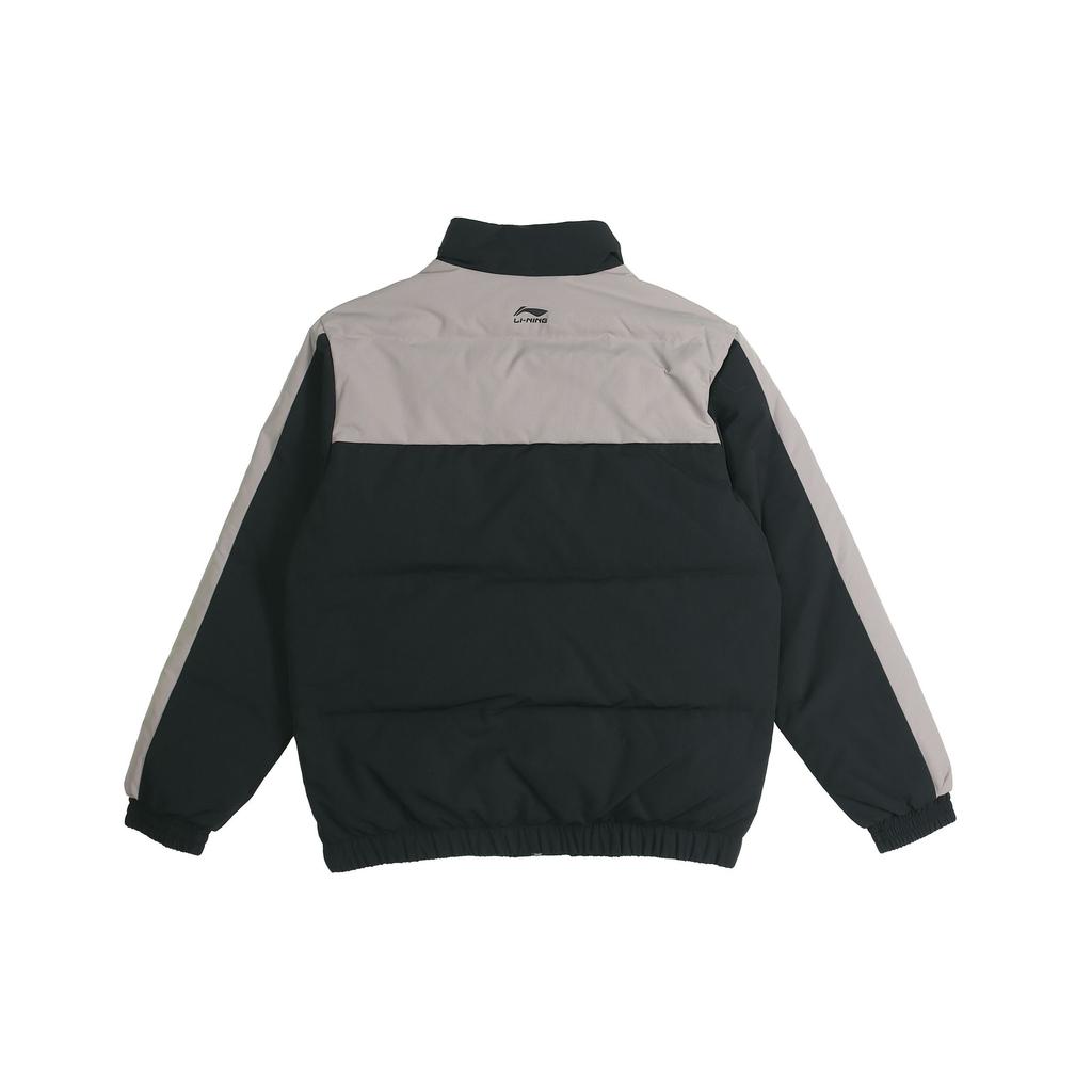 Li Ning Stand Collar Casual Color Block Short Warm Down Jacket Men Jacket Black Iron Gray AYMQ125-2