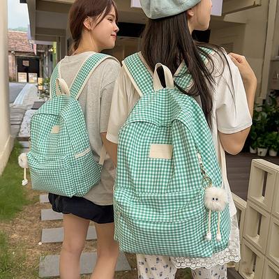 Plaid Backpack Campus Student Schoolbag Nylon Large Capacity Backpack