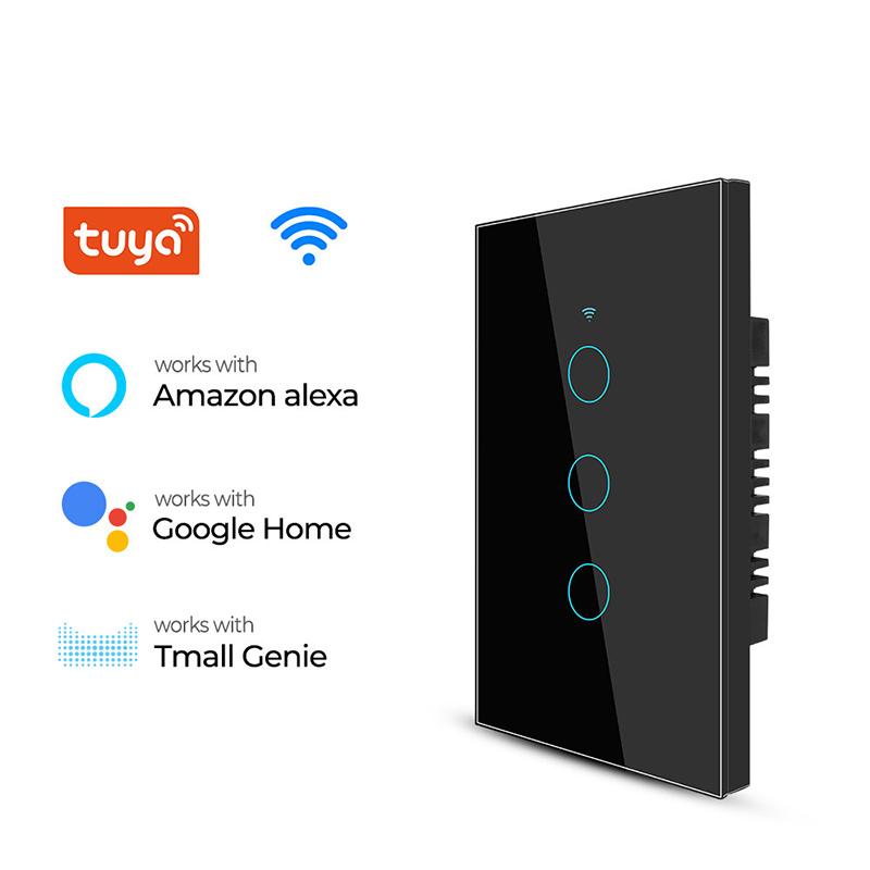 Tuya US WiFi Smart Wall Switch RF433 1/2/3 Gang Touch Sensor LED Light Switches Work Wirh Smart Home Alexa Google Home