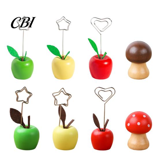 Suporte Estilo Pastoral Japonês Fofo Suporte para Cartão de Cogumelo/Fruta, Suporte de Madeira para Recados, Clipe Único para Exibição de Fotos e Imagens, Mensagem de Nota para Mesa