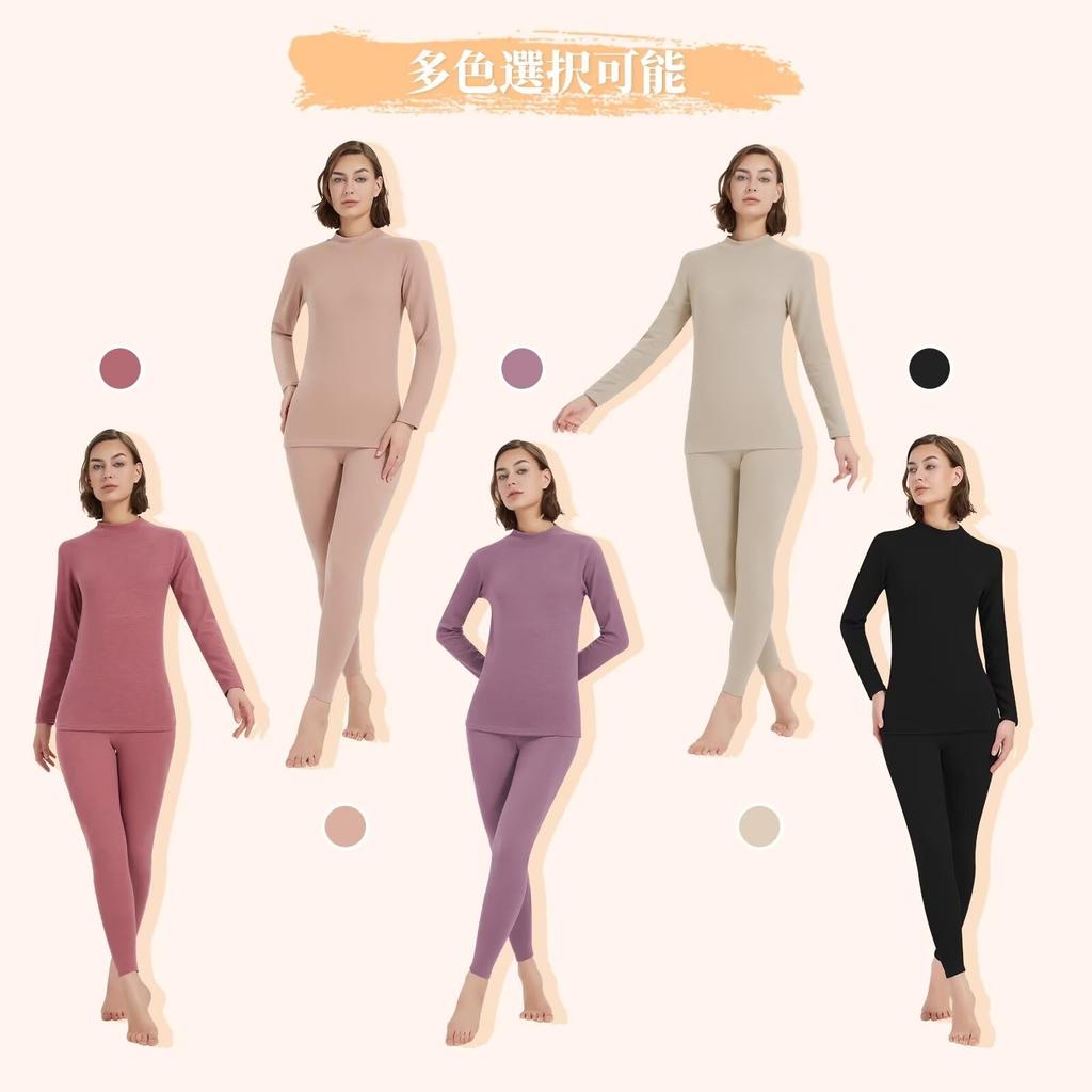 Sillictor Winter Innerwear Warm Undershirt and Long Wool and Silk Size Women's Set, Fleece-Lined, Heattech, High-Neck, Tights, Blend, GLW02-blk-2XL