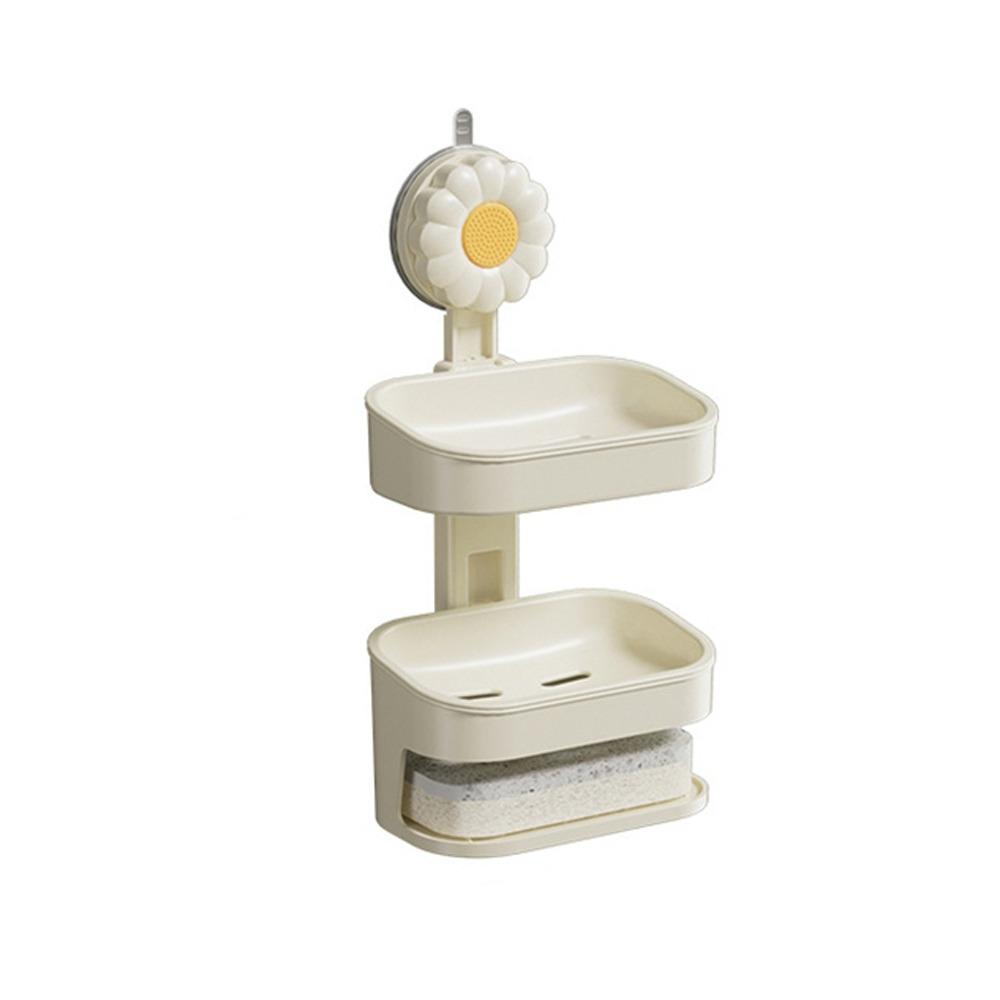 Plastic Double Layer Soap Rack Drill-Free Vacuum Suction Soap Dish Soap Sponge Holder Kitchen