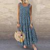 Abito lungo maxi da donna taglie forti casual allentato senza maniche floreale in lino quotidiano con stampa