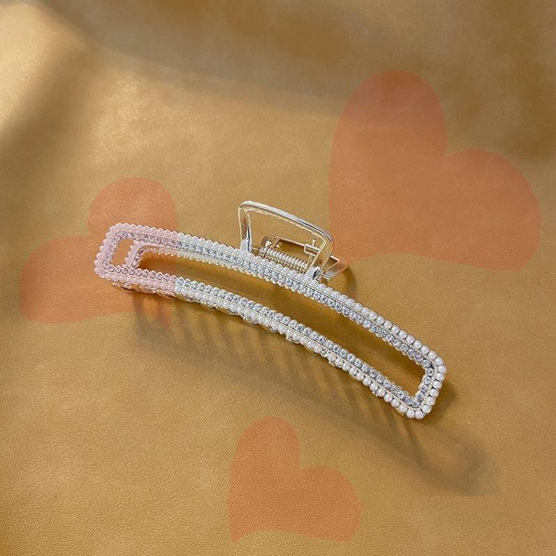 2026 Trendy Big Size Hair Clip Woman Girls Thick Hair Accessories Luxury Metal Hair Claw Clips Rectangle Rhinestone Mix Pearl