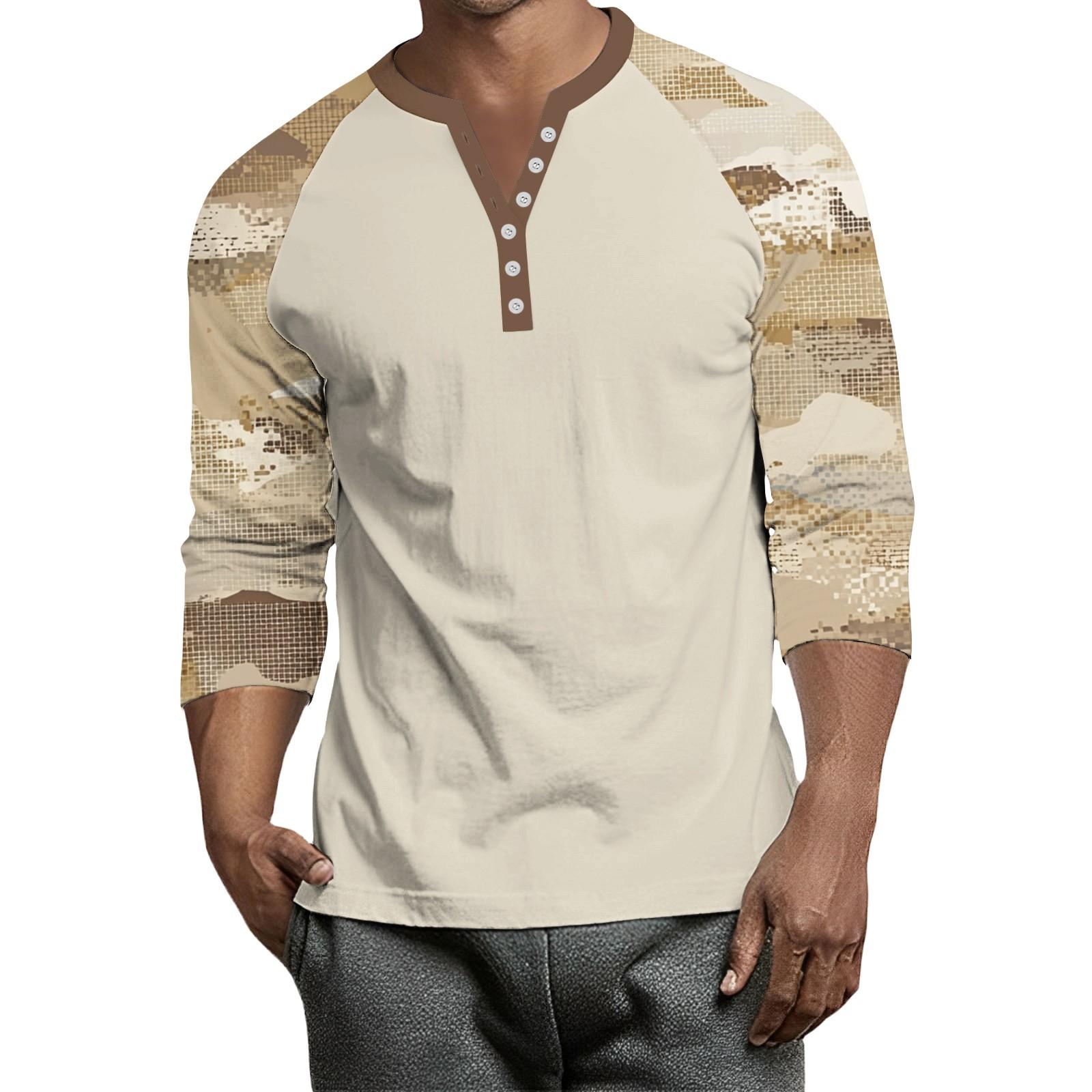 

Чоловіча сорочка на ґудзиках з контрастними рукавами реглан 3/4 XXL бежевий