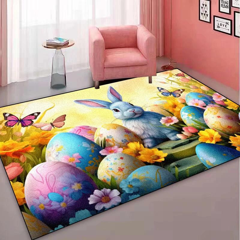 Cute Cartoon Carpet for Living Room Rabbit Pattern Bedroom Decoration Non-slip Children Rugs Bathroom Cloakroom Plush Floor Mats