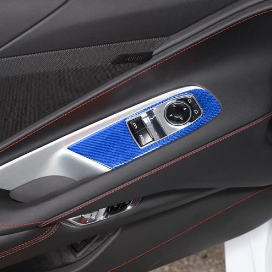 Blue Carbon Fiber Door Window Switch Lift Sticker Trim For Corvette C8 Z51 20-25