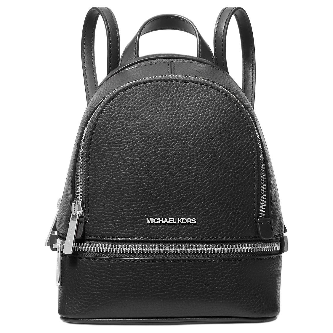 Michael Kors MK Rhea Design Zipper Closure Leather Mini Backpack Women backpack Black 35T5SRAB0L-BLACK Basic Set (Bag+Dust Bag)