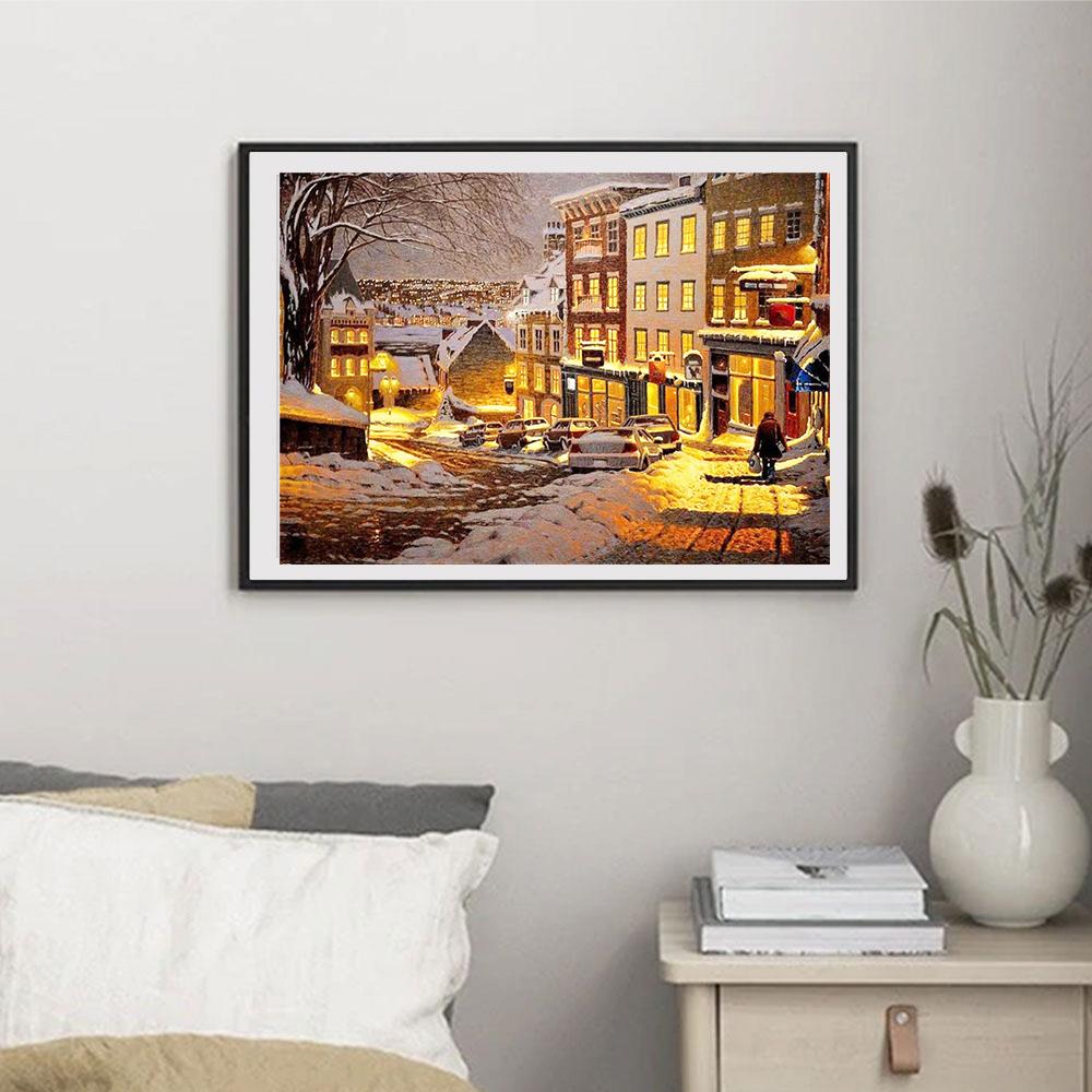 5D DIY Diamond Painting Snow Scene At Dusk Cross Stitch Kit Mosaic Diamond Embroidery Rose Full Round Square Drill Home Decoration