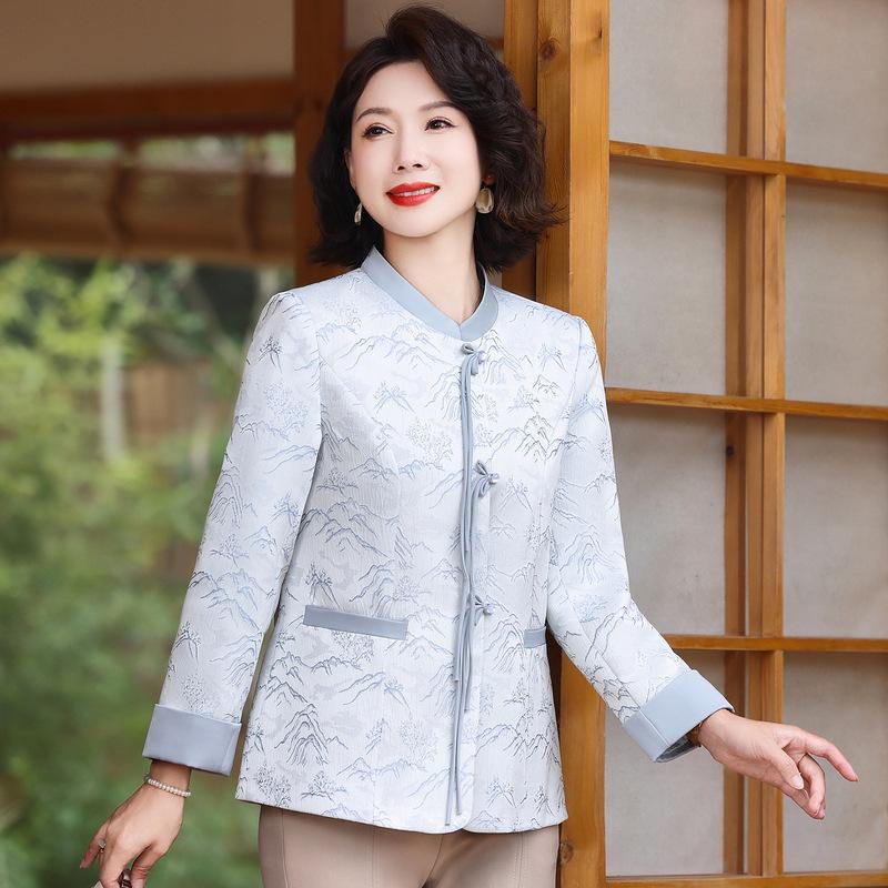 

Элегантный жаккардовый жакет 2025: Весенне-осенний стиль в китайском стиле для женщин среднего возраста. 3XL (125-135 jin)