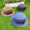 Korean Style Women's Straw Sun Hat with Flat Brim and Bow – Trendy Summer Beach Hat for Sun Protection