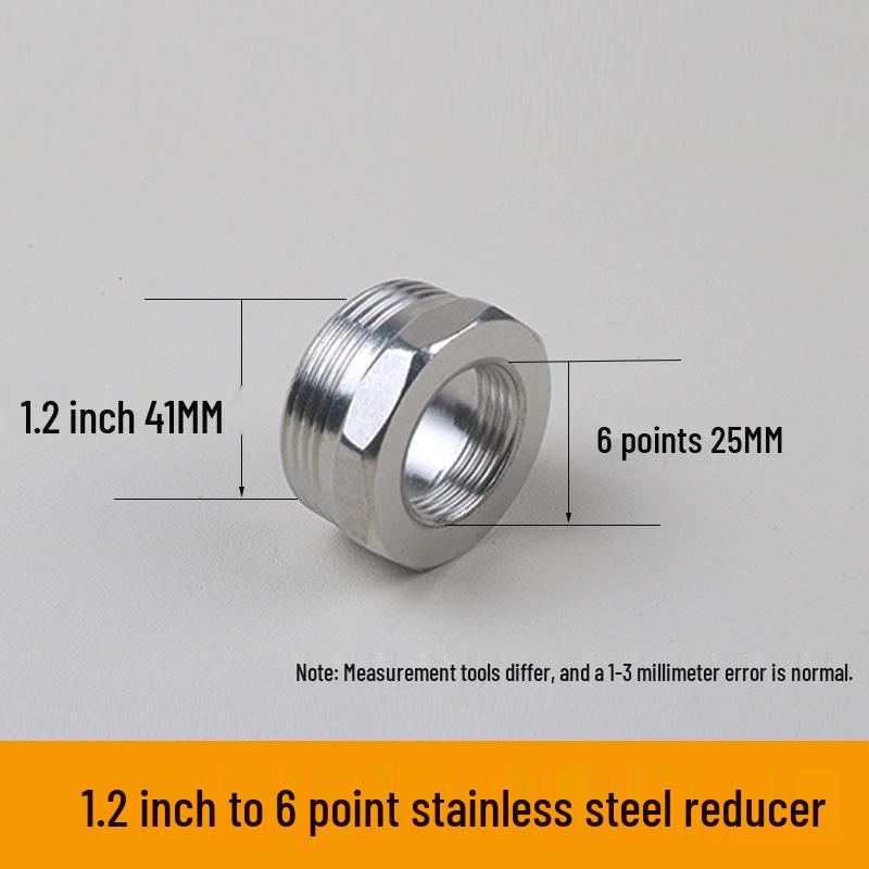 304 Stainless Steel Reducing Nipple, Male/Female, Thickened, 6-Point to 4-Point, 4-Point to M14 Pressure Gauge Adapter