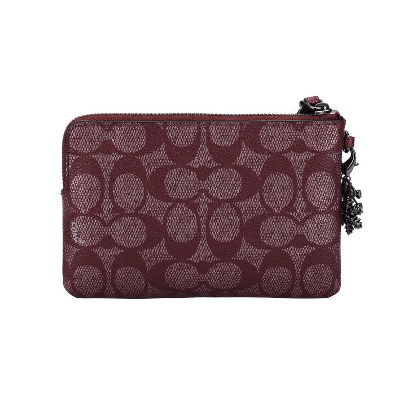 Coach Boxed 16 Logo Zip Closure Coated Canvas Clutch Small Women's Wine