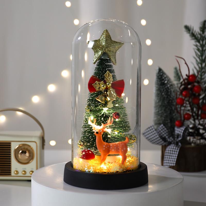 Illuminated Glass Christmas Tree with Elk Decoration