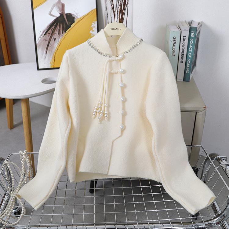 

Раннеосенний красный вязаный кардиган в китайском стиле с пуговицами-лягушками с кисточками из бисера One size абрикосовый