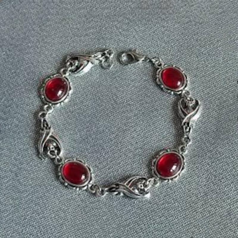 Nepalese Style Handmade Zinc Alloy Red Turquoise Bracelet Inlaid with Ruby Tibetan Bracelet Retro Turquoise Headgear