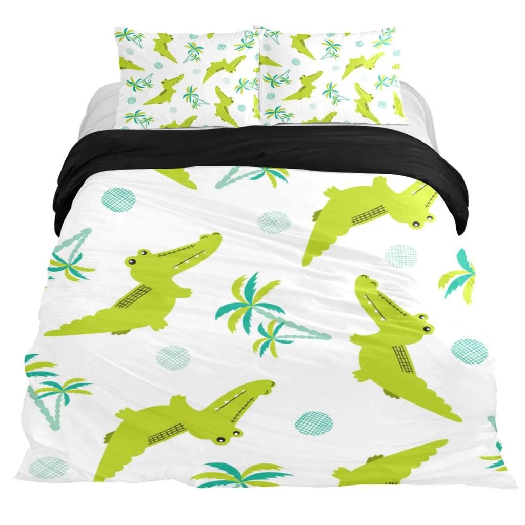 Gren Frog Crocodile Beding Soft Duvet Cover for Children Kids Young Boys Young Girls Pond Lotus Flowers Carton Lovely Animals Children Women Rom Decor