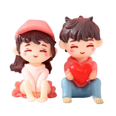 2Pcs Couple Dolls Lovely Bonsai Realistic Sweet Expression Bright-colored Small Girl Boy Couple Figurines Dollhouse Supplies