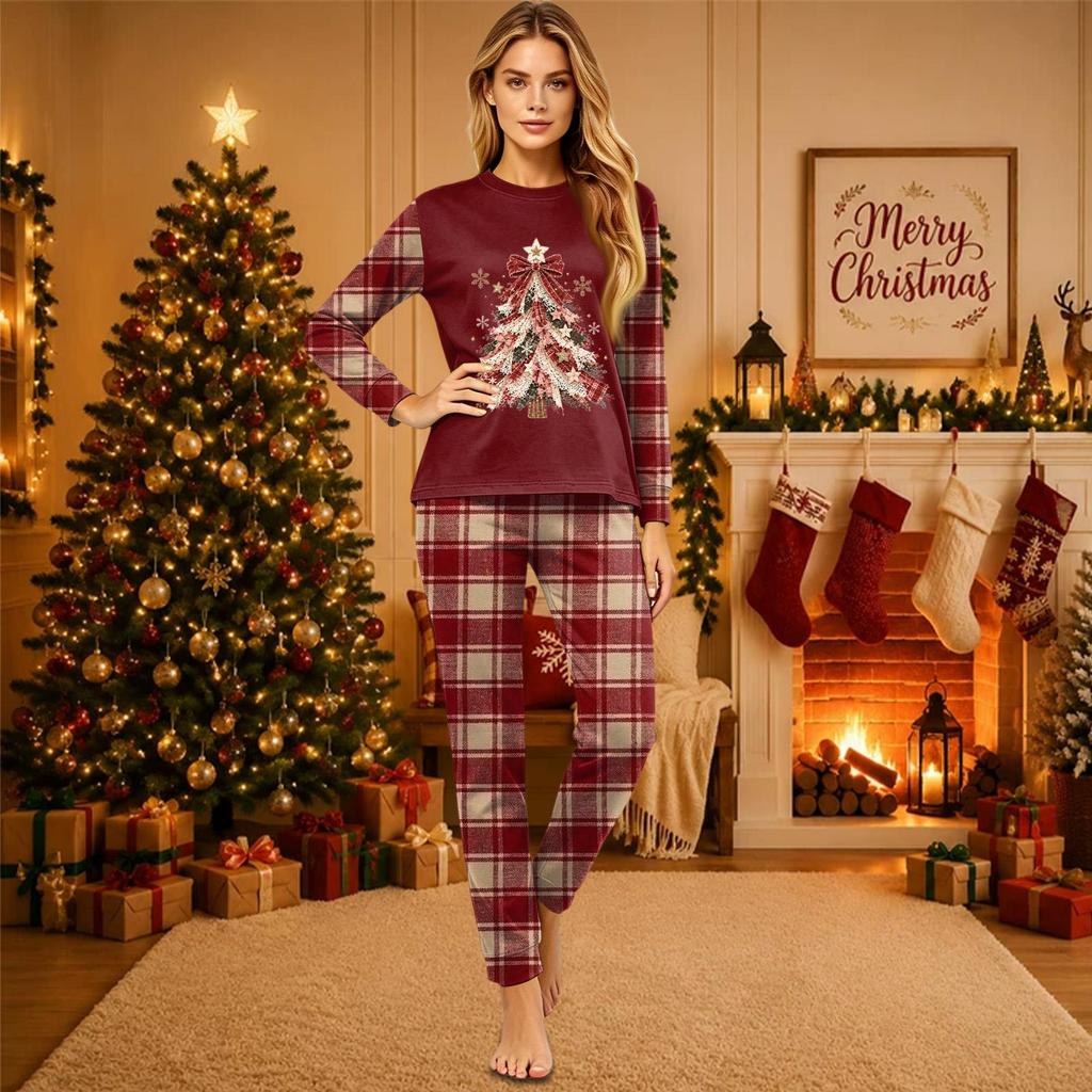 Christmas Print Long Sleeve Pants Family Matching Pajama Set Loungewear for Adults and Kids