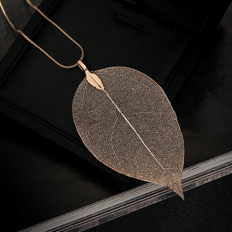 Eenvoudige Persoonlijkheid Natuurlijk Imitatie Blad Specimen Hanger Lange Slangenhanger Ketting voor Vrouwen Retro Creatief Sieraden Accessoire