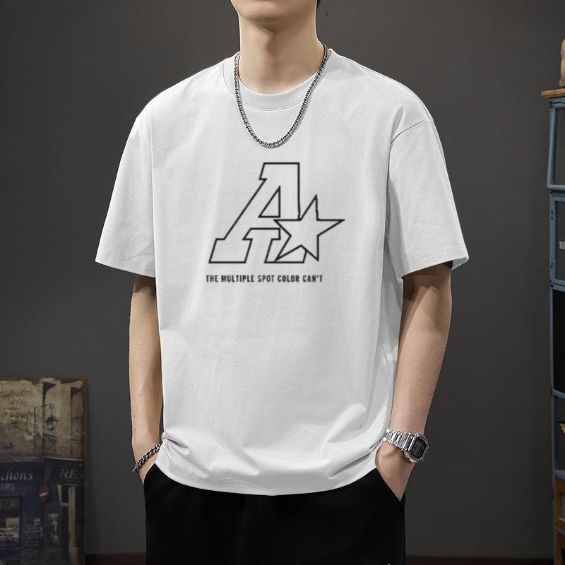 American High Street Printed Short Sleeved Pure Cotton T-shirt for Men In Summer Loose Trendy Brand Casual Couple with Five Inch Sleeves White T-shirt