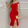Ny Sommar Mode Bodycon Enaxlad Volangklänning för Kvinnor