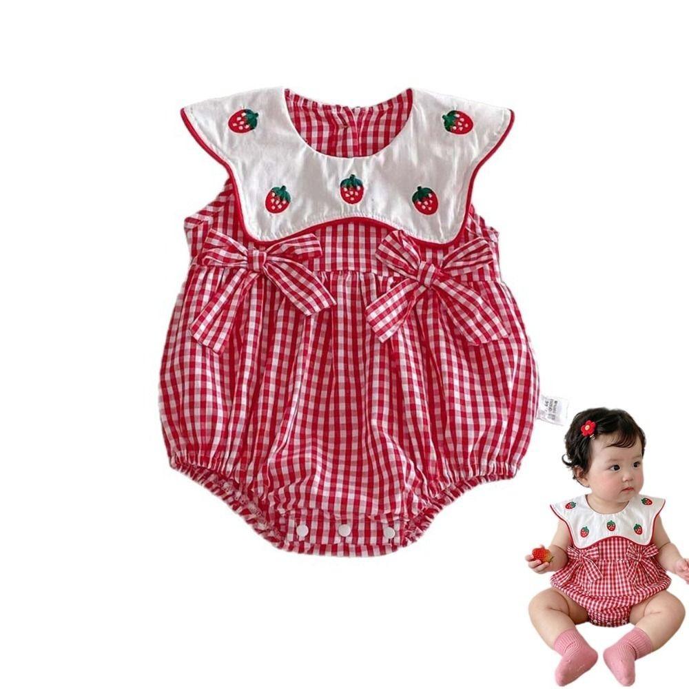 

Strawberry Embroidery Newborns Clothes Breathable Cotton Baby Onesie Baby Romper Summer Season 66cm красный