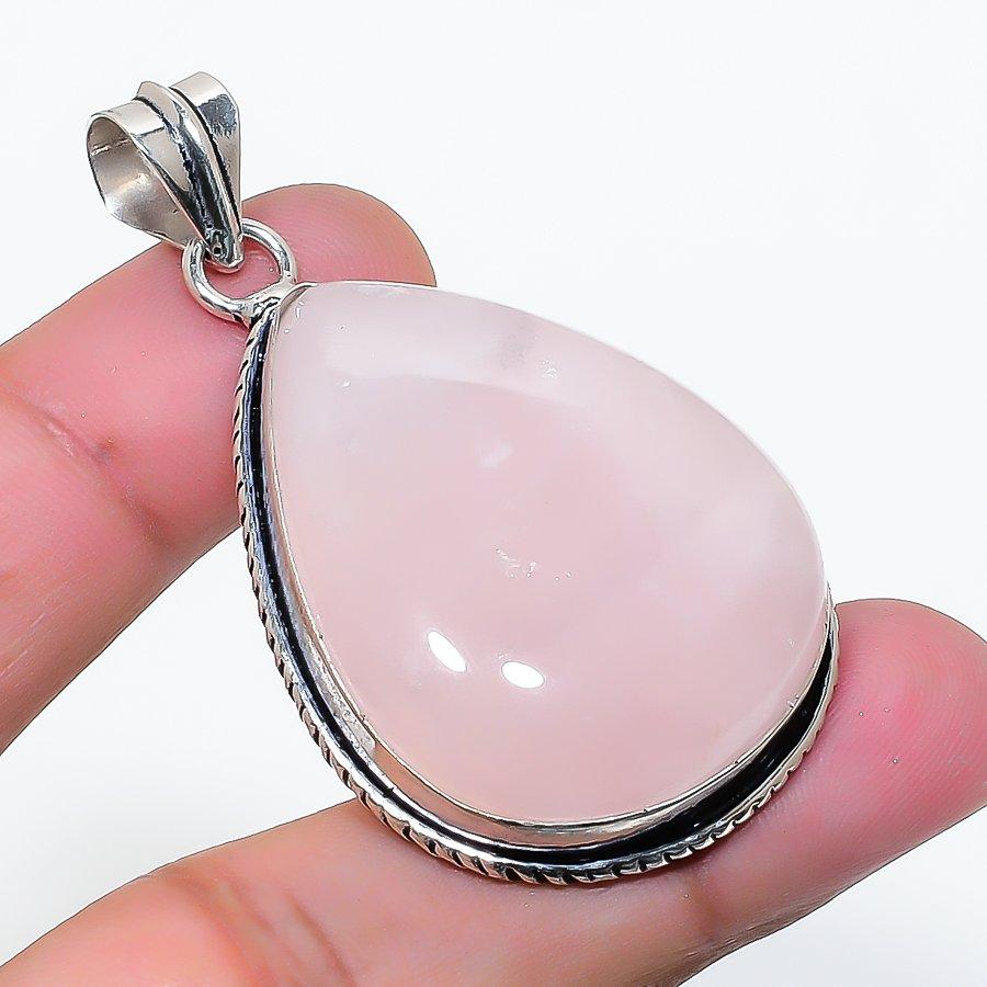 Natural Rose Quartz Gemstone Handmade 925 Sterling Silver Pendant 2.09  AP-15762