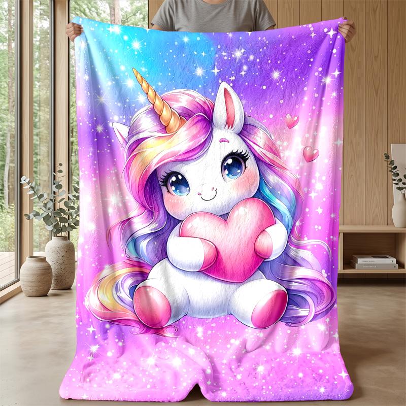 Cute Unicorn Art blanket Personalized Name Flannel Blanket Soft Cozy Plush Throw for Sofa Bed Lightweight Home Decor