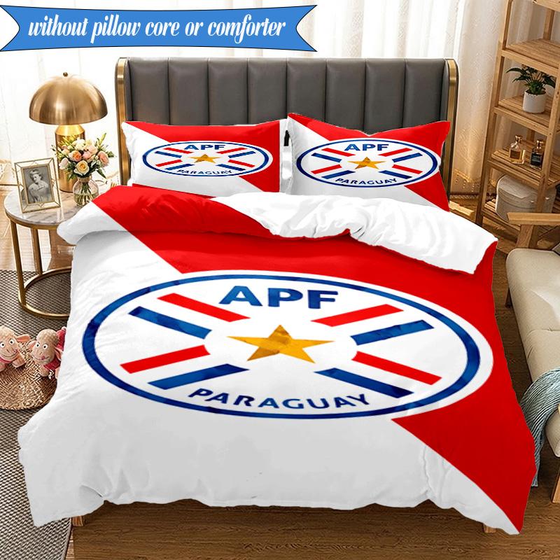 3PCS Paraguay Football Federation Emblem Bedding Set 2D Printing (Includes 1 Duvet Cover + 2 Pillowcases Coreless), Bedroom decor,Fan gift