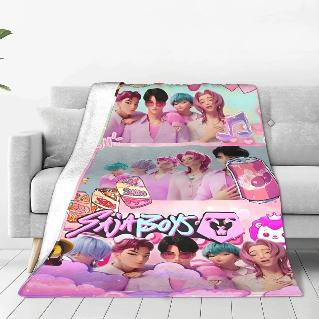 Super Warm Kpop Demon Hunter Plush Throw Blanket for Home Decor Abby Flannel Design Quality Bedspread