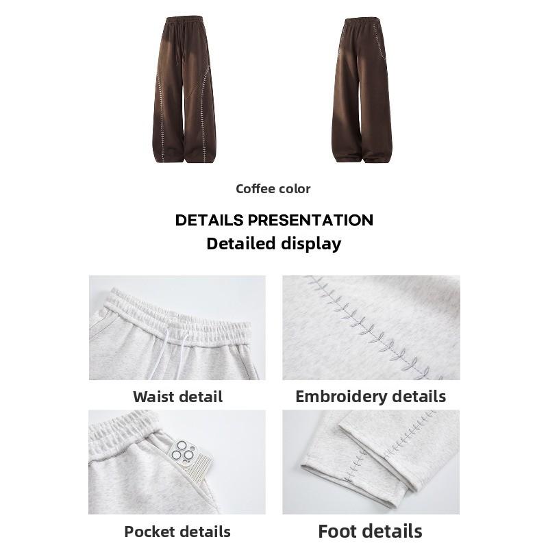 American contrasting color embroidered sports casual pants men's autumn profile scimitar pants retro loose long pants