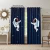 2Pcs Modern Space Astronaut Blackout Curtains Deep Blue Starry Sky Cartoon Spaceman Print Drapes For Bedroom Study Living