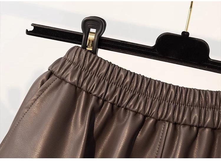 High-Waisted Coffee PU Leather A-Line Skirt - Autumn/Winter 2025 Mid-Length Slimming Pencil Design