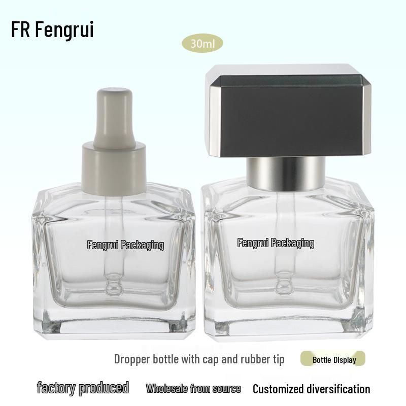 30ml Four Seasons Aurora Essence Oil Bottle with Rubber Dropper and Square Glass Design