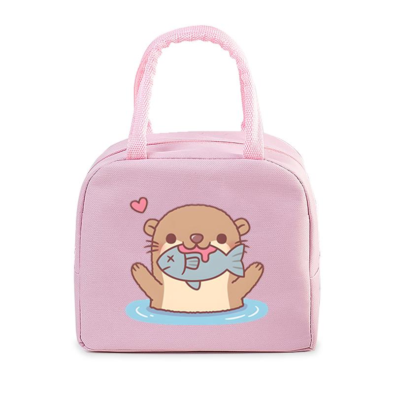 Cute Otter Printing Lunch Bags Women Portable Insulated Tote Bags Cartoon Otter Sloth Graphics Thermal Foods Eco Kids Lunch Bags