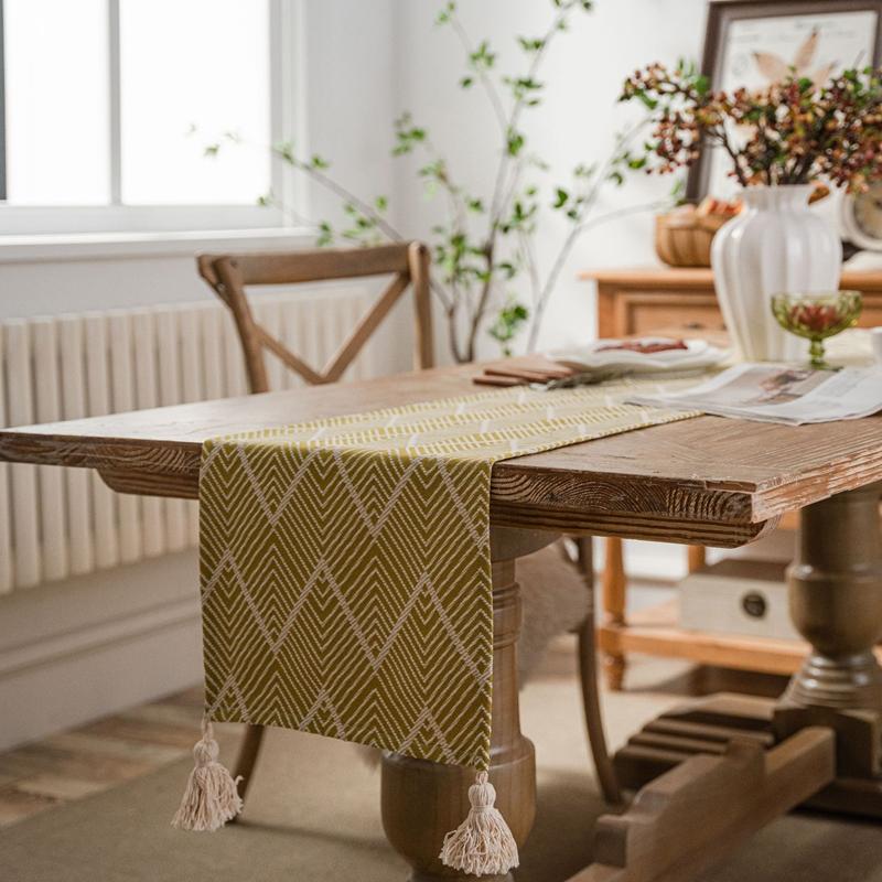 Nordic Simple Geometric Table Flag Fringe Living Room Dining Flag Long Strip Polyester Cotton Jacquard Decorative Tablecloth