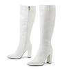 Sexy Pointed Toe Side Long Zipper Knight Boots Fashion Soft Leather Knee-high Women Boot Square High-heeledclub Dance Party Shoe