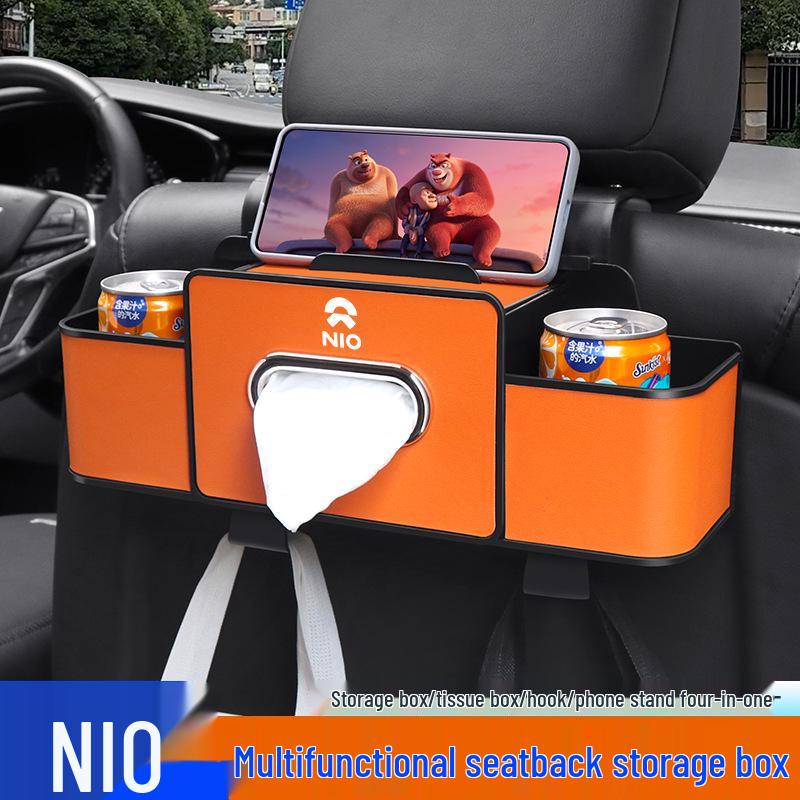 Compatible with 23 Nio ES6, ES7, ET7 Models: Rear Seat Storage Box with Cup Holder and Tissue Box.