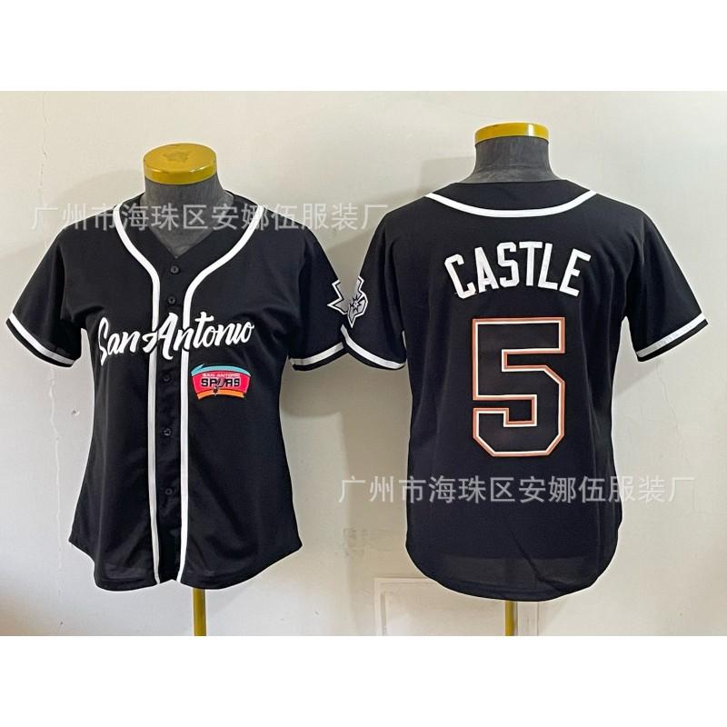 2026 Spurs 5 11 Print Baseball Cardigan Women Short Sleeve Embroidery Team Sports Top