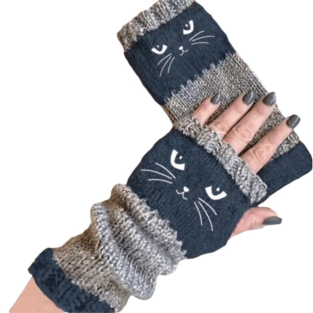 Thick Half Finger Gloves Thickened Cat Embroidery Gloves Vintage Knitted Fingerless Gloves Girls